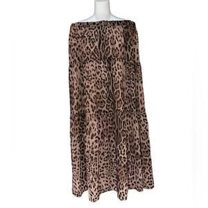 Arlie Fully Lined Leopard Maxi Tiered Skirt in a Women's Large Black and Tan